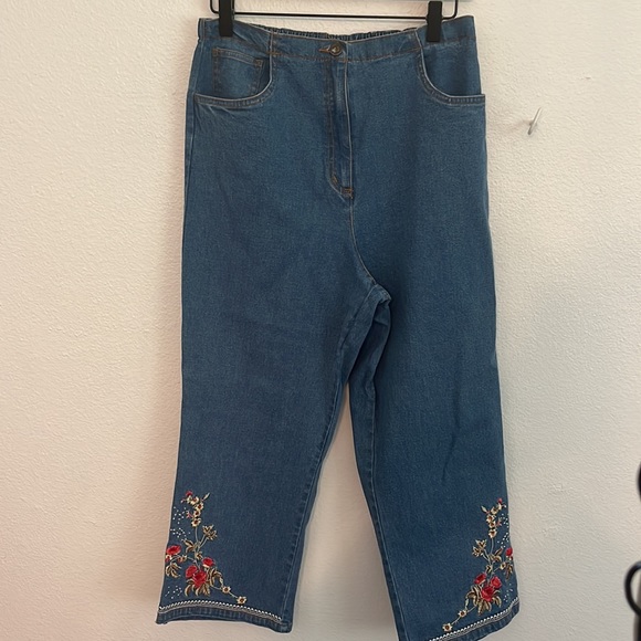 Vintage Denim Outfit Medium Embroidered Blue Jean Floral Rose Flowers 90s Y2K - Picture 3 of 15
